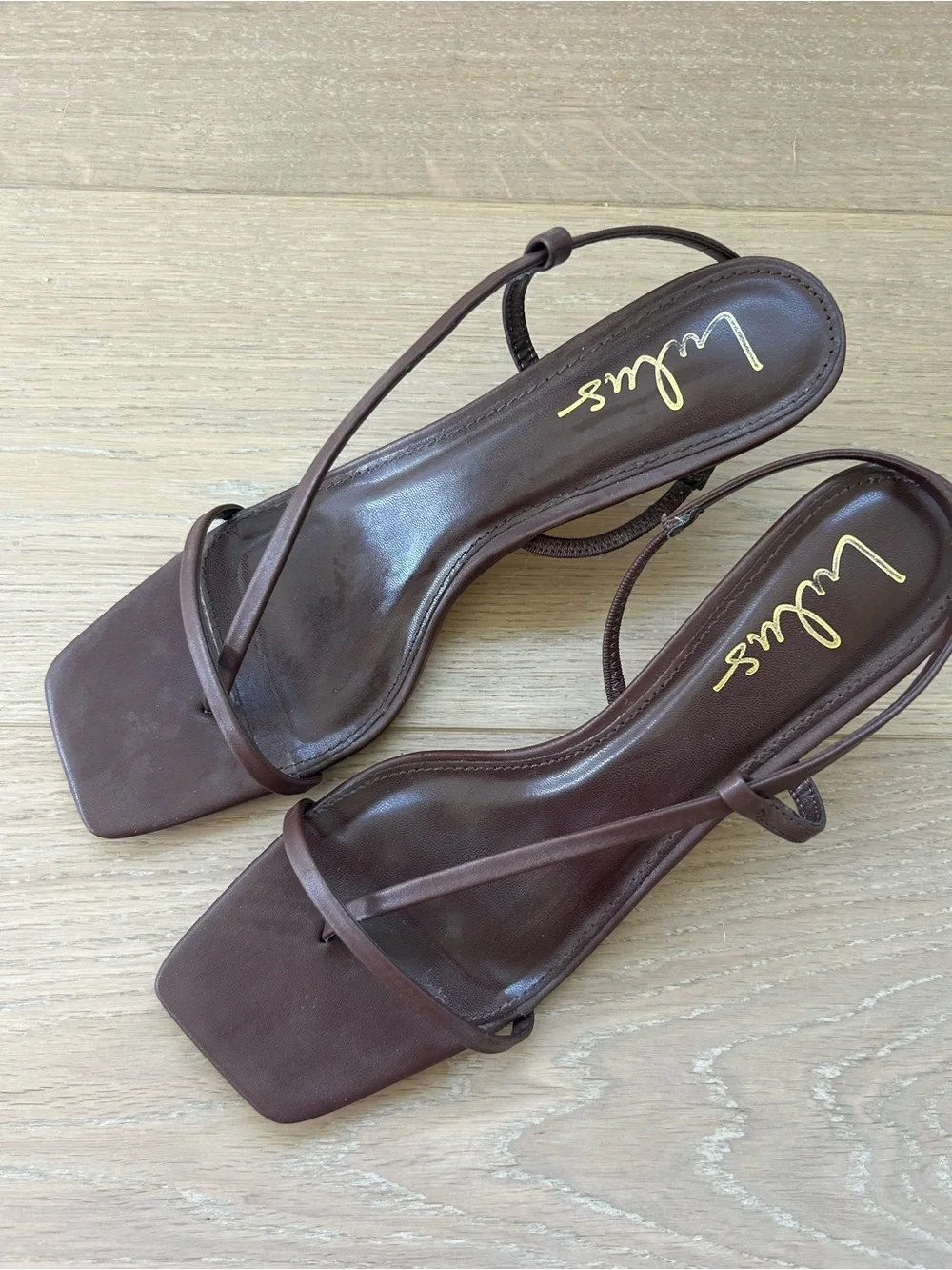 Lulu's Brown Strappy Square-Toe Kitten Heel Sandal